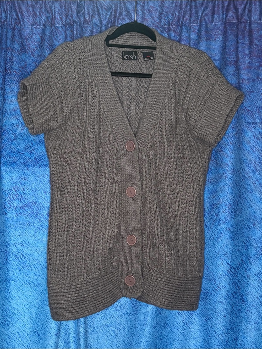 Kersh Short-Sleeve V-Neck Button Cardigan - grey